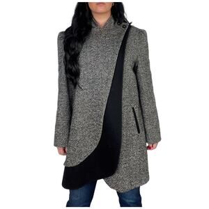 Vintage 1970s Vintage Union Made Black Herringbone Long Coat Large